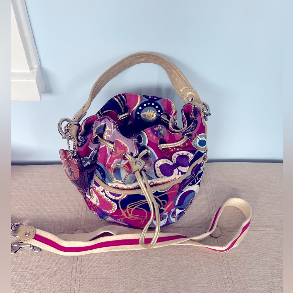 Coach Medium Drawstring Bucket Bag - canvas, lightly used.